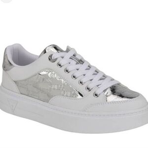 Guess Women's White and Silver Sneakers